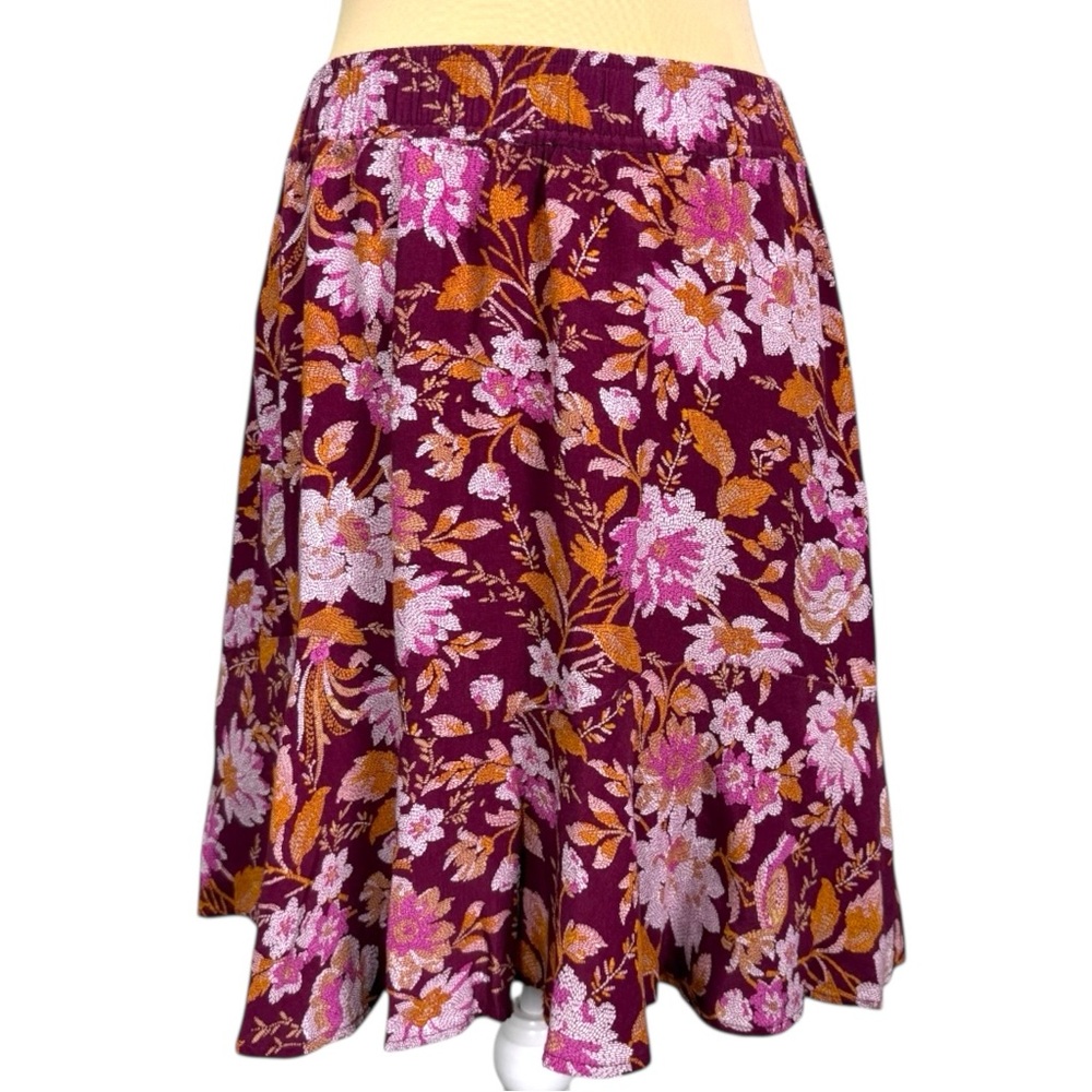 LOFT Floral Mini Skater Skirt Pink Burgundy Rust Size Small Elastic Waist EUC
